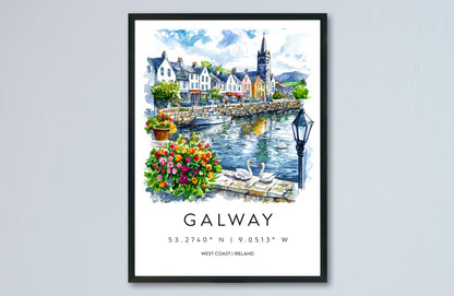 Galway Watercolor Poster Galway Travel Print Galway Wall Art Galway Cityscape Painting Galway Souvenir Ireland Decor