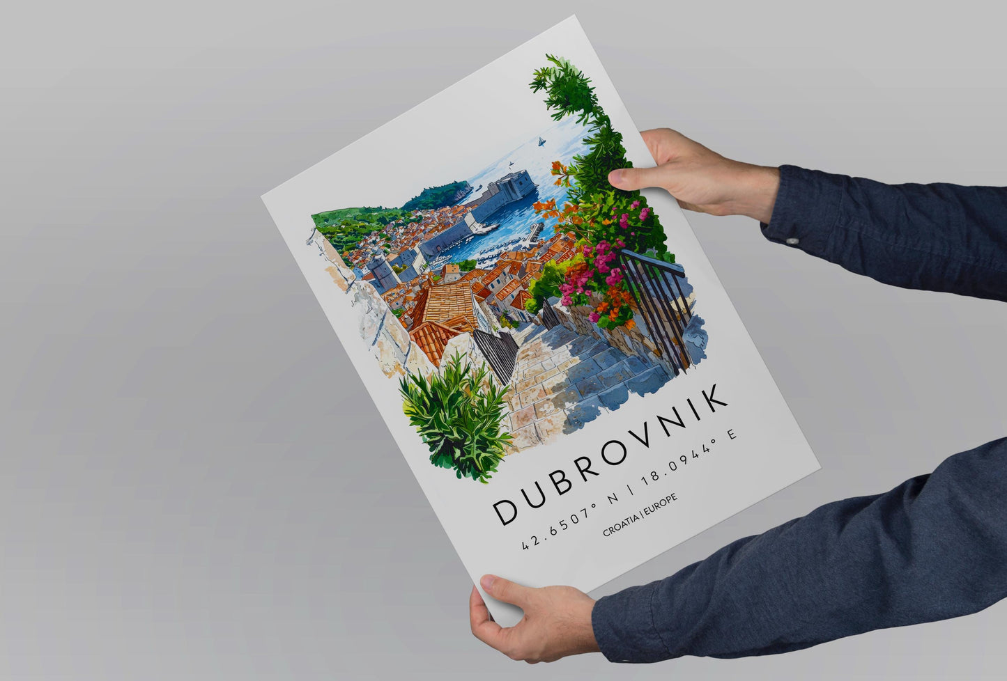 Dubrovnik Watercolor Poster Dubrovnik Travel Print Dubrovnik Wall Art Dubrovnik Painting Croatia Souvenir Coastal Decor
