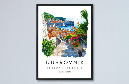 Dubrovnik Watercolor Poster Dubrovnik Travel Print Dubrovnik Wall Art Dubrovnik Painting Croatia Souvenir Coastal Decor