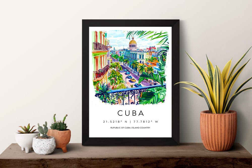 Cuba Watercolor Poster Cuba Travel Print Cuba Wall Art Havana Cityscape Painting Cuba Souvenir Caribbean Island Decor