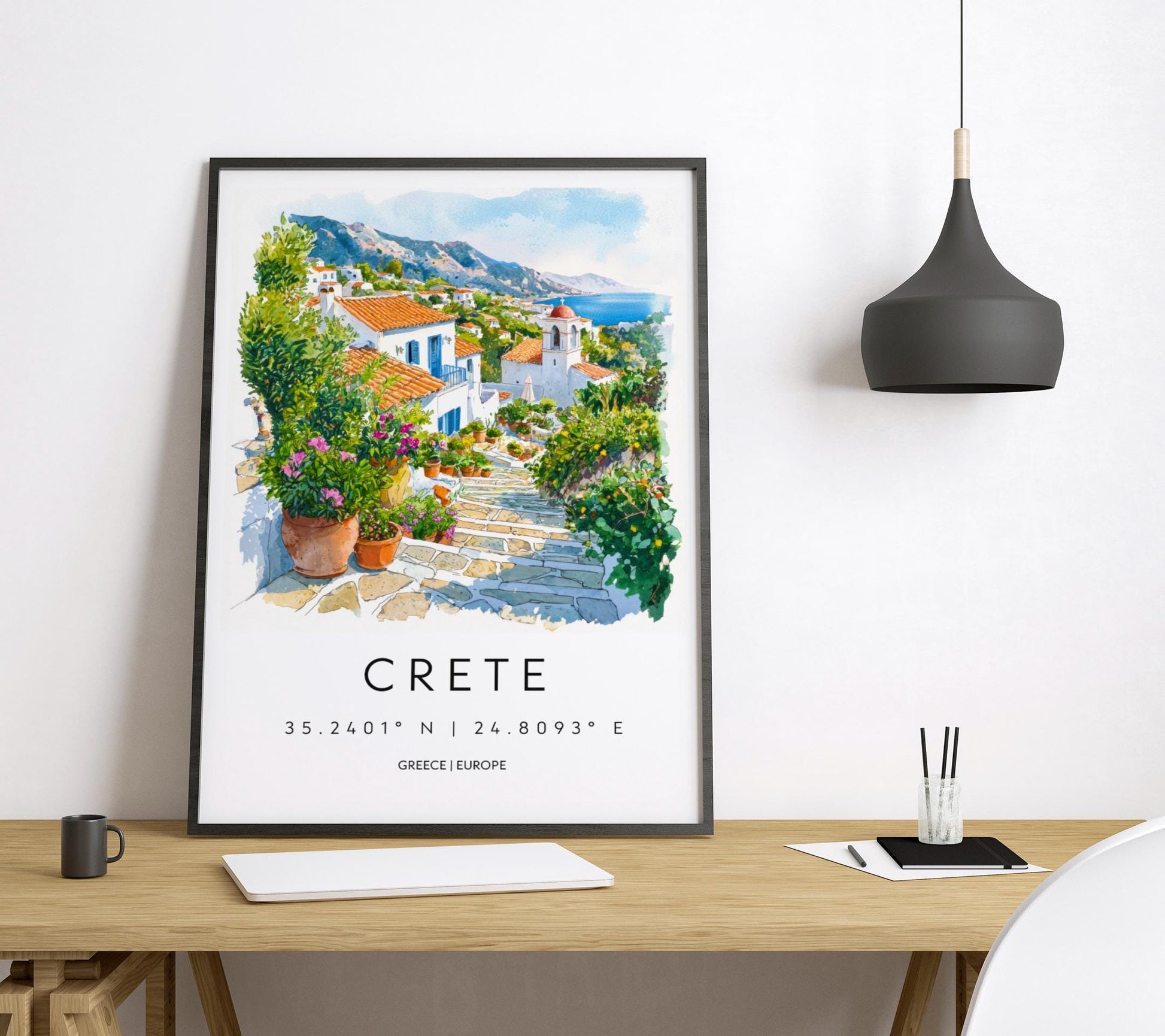 Crete Watercolor Poster Crete Travel Print Crete Wall Art Crete Landscape Painting Crete Souvenir Greek Island Decor