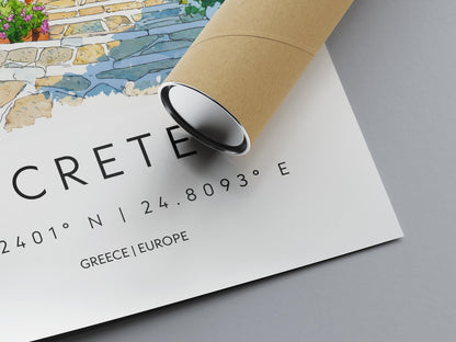 Crete Watercolor Poster Crete Travel Print Crete Wall Art Crete Landscape Painting Crete Souvenir Greek Island Decor