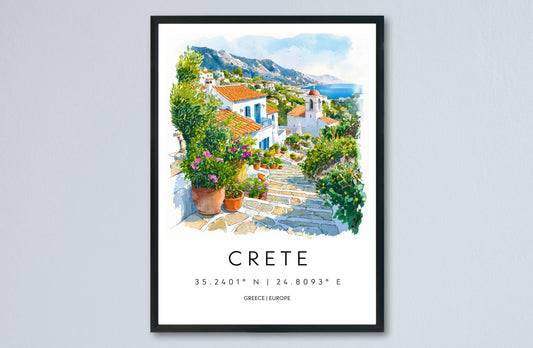 Crete Watercolor Poster Crete Travel Print Crete Wall Art Crete Landscape Painting Crete Souvenir Greek Island Decor