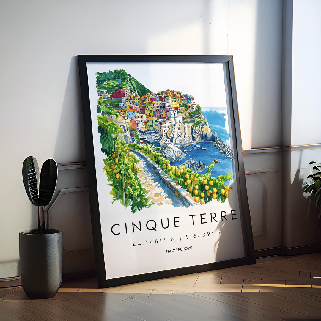 Cinque Terre Watercolor Poster Cinque Terre Travel Print Cinque Terre Wall Art Italy Coast Painting Cinque Terre Decor