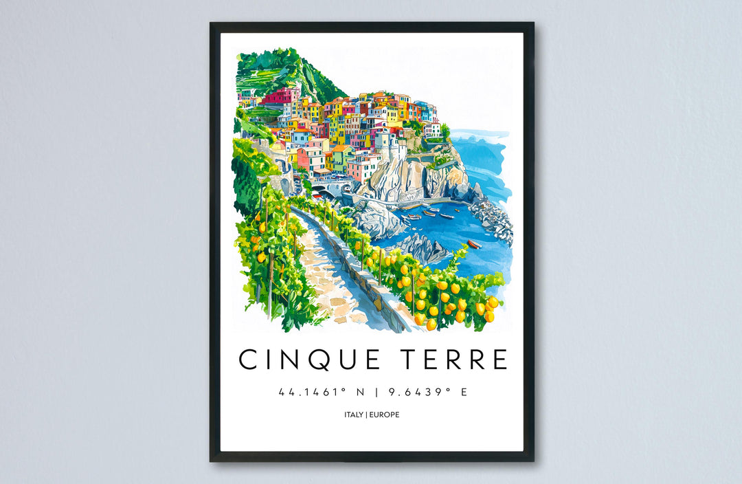 Cinque Terre Watercolor Poster Cinque Terre Travel Print Cinque Terre Wall Art Italy Coast Painting Cinque Terre Decor