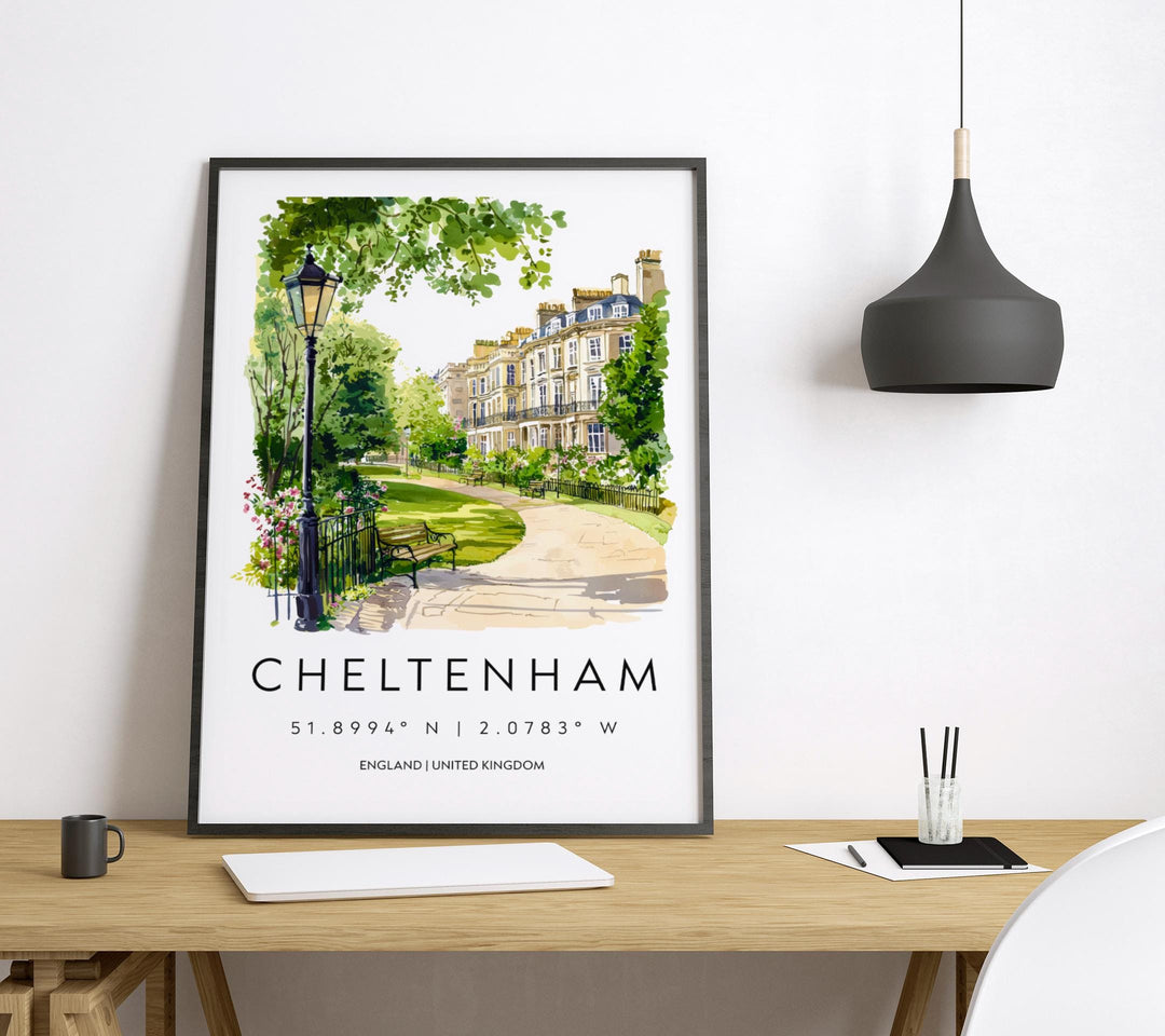 Cheltenham Watercolor Poster Cheltenham Travel Print Cheltenham Wall Art Cheltenham Painting UK Town Souvenir Decor