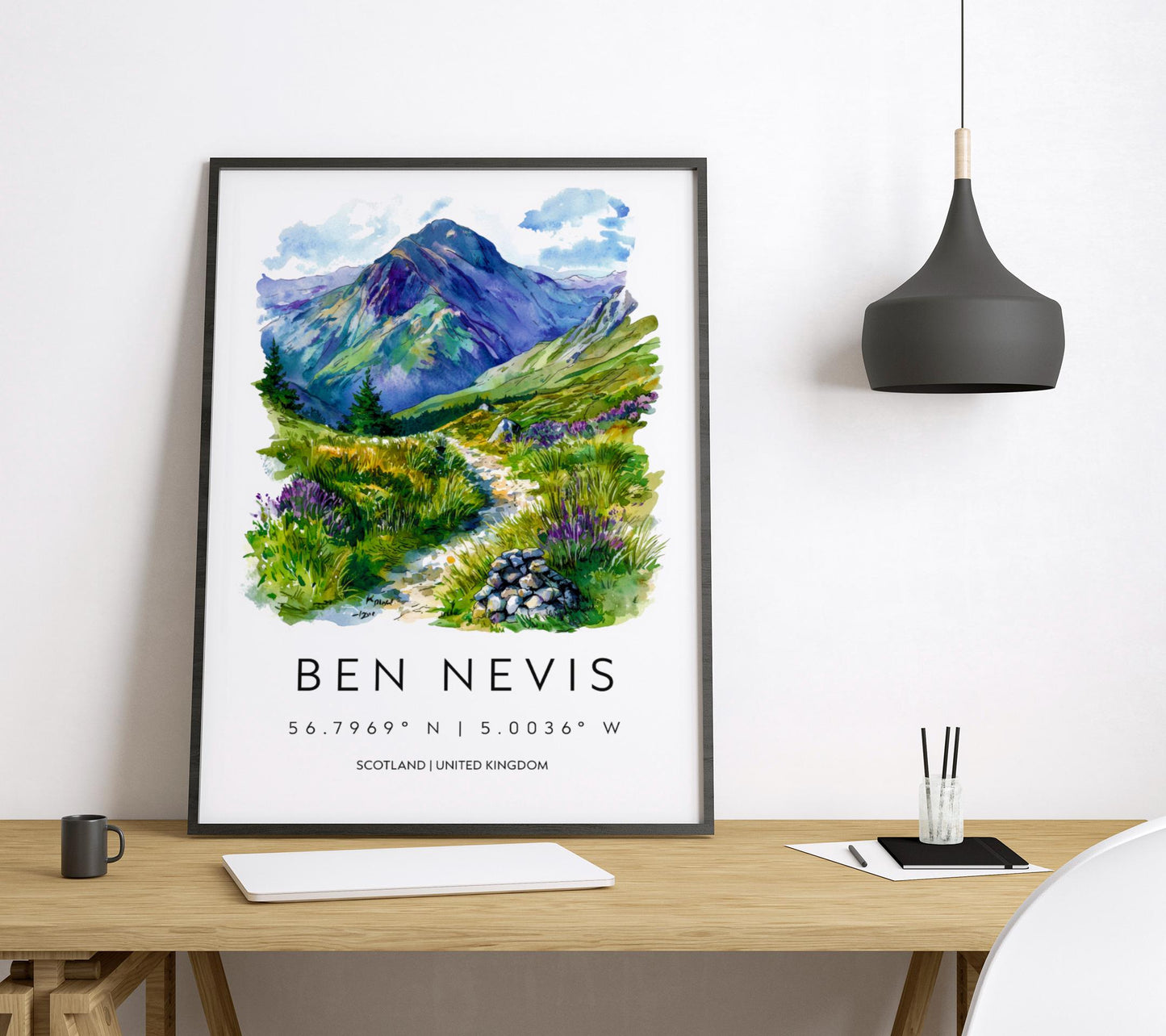 Ben Nevis Watercolor Poster Ben Nevis Travel Print Ben Nevis Wall Art Mountain Landscape Painting Scotland Souvenir Decor
