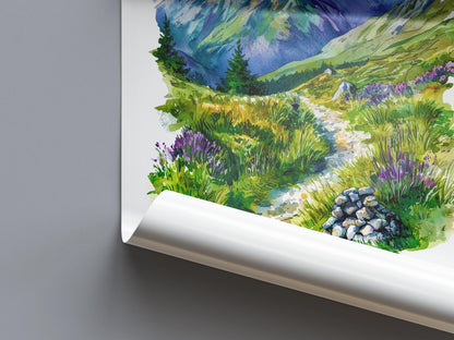 Ben Nevis Watercolor Poster Ben Nevis Travel Print Ben Nevis Wall Art Mountain Landscape Painting Scotland Souvenir Decor