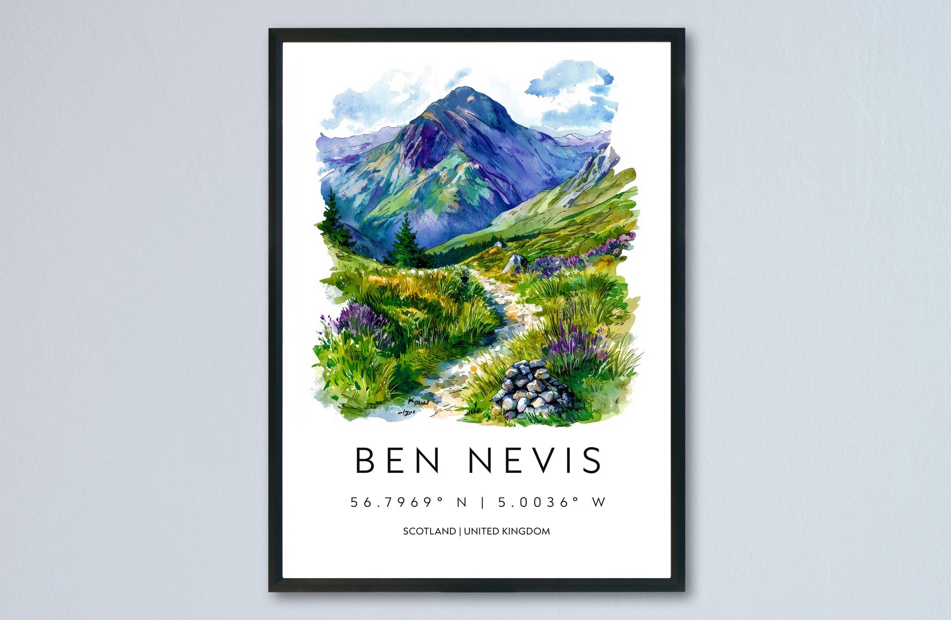 Ben Nevis Watercolor Poster Ben Nevis Travel Print Ben Nevis Wall Art Mountain Landscape Painting Scotland Souvenir Decor