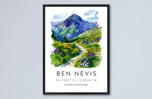 Ben Nevis Watercolor Poster Ben Nevis Travel Print Ben Nevis Wall Art Mountain Landscape Painting Scotland Souvenir Decor