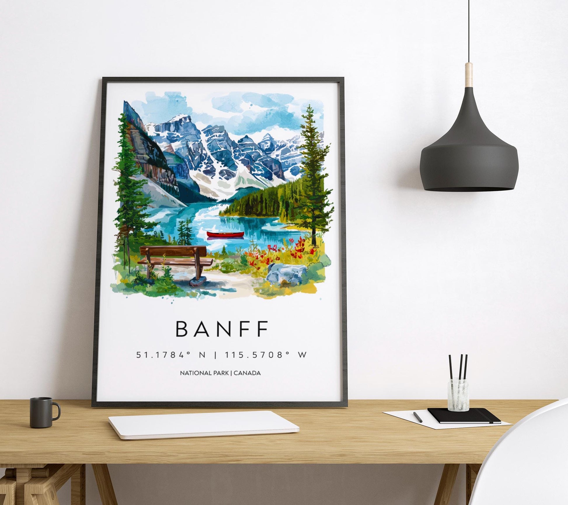 Banff Watercolor Poster Banff Travel Print Banff Wall Art Banff Landscape Painting Canada Souvenir Mountain Nature Decor