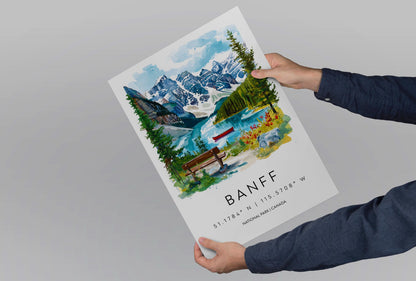 Banff Watercolor Poster Banff Travel Print Banff Wall Art Banff Landscape Painting Canada Souvenir Mountain Nature Decor