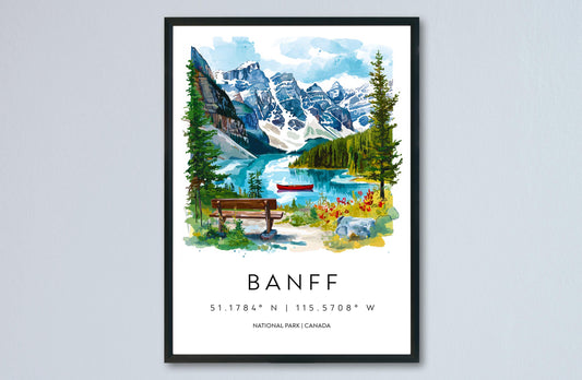 Banff Watercolor Poster Banff Travel Print Banff Wall Art Banff Landscape Painting Canada Souvenir Mountain Nature Decor