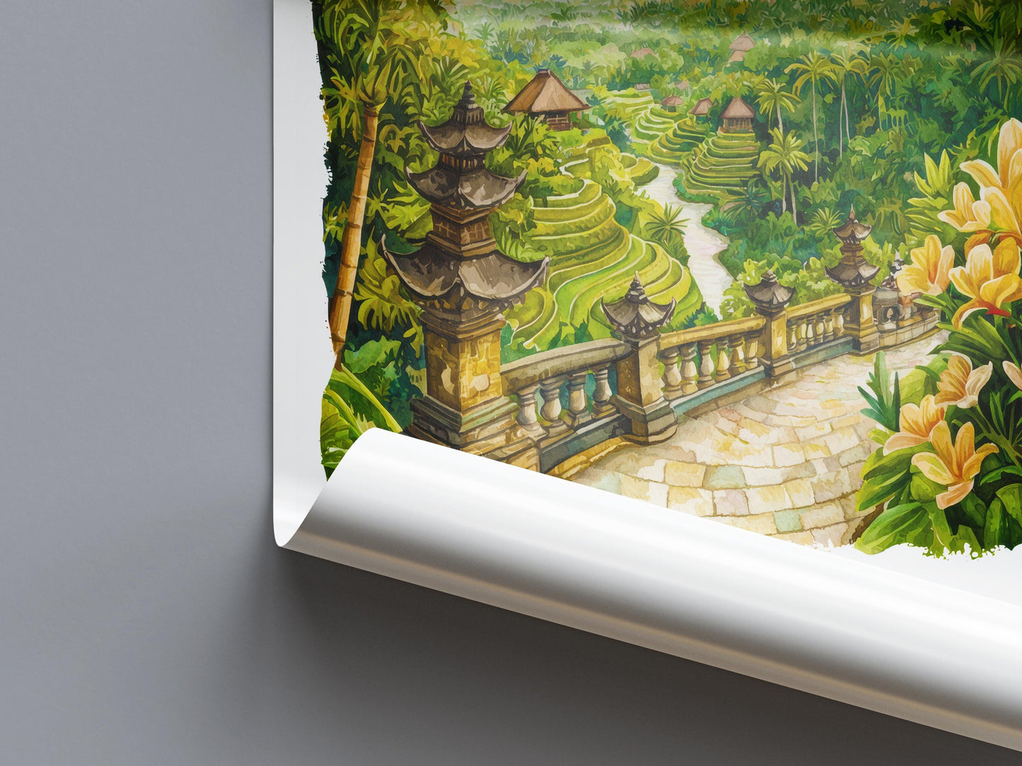 Bali Watercolor Poster Bali Travel Print Bali Wall Art Bali Landscape Painting Bali Souvenir Tropical Island Decor