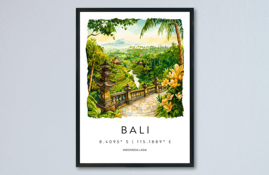 Bali Watercolor Poster Bali Travel Print Bali Wall Art Bali Landscape Painting Bali Souvenir Tropical Island Decor