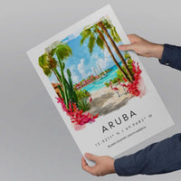 Aruba Watercolor Poster Aruba Travel Print Aruba Wall Art Aruba Island Painting Caribbean Souvenir Tropical Beach Decor