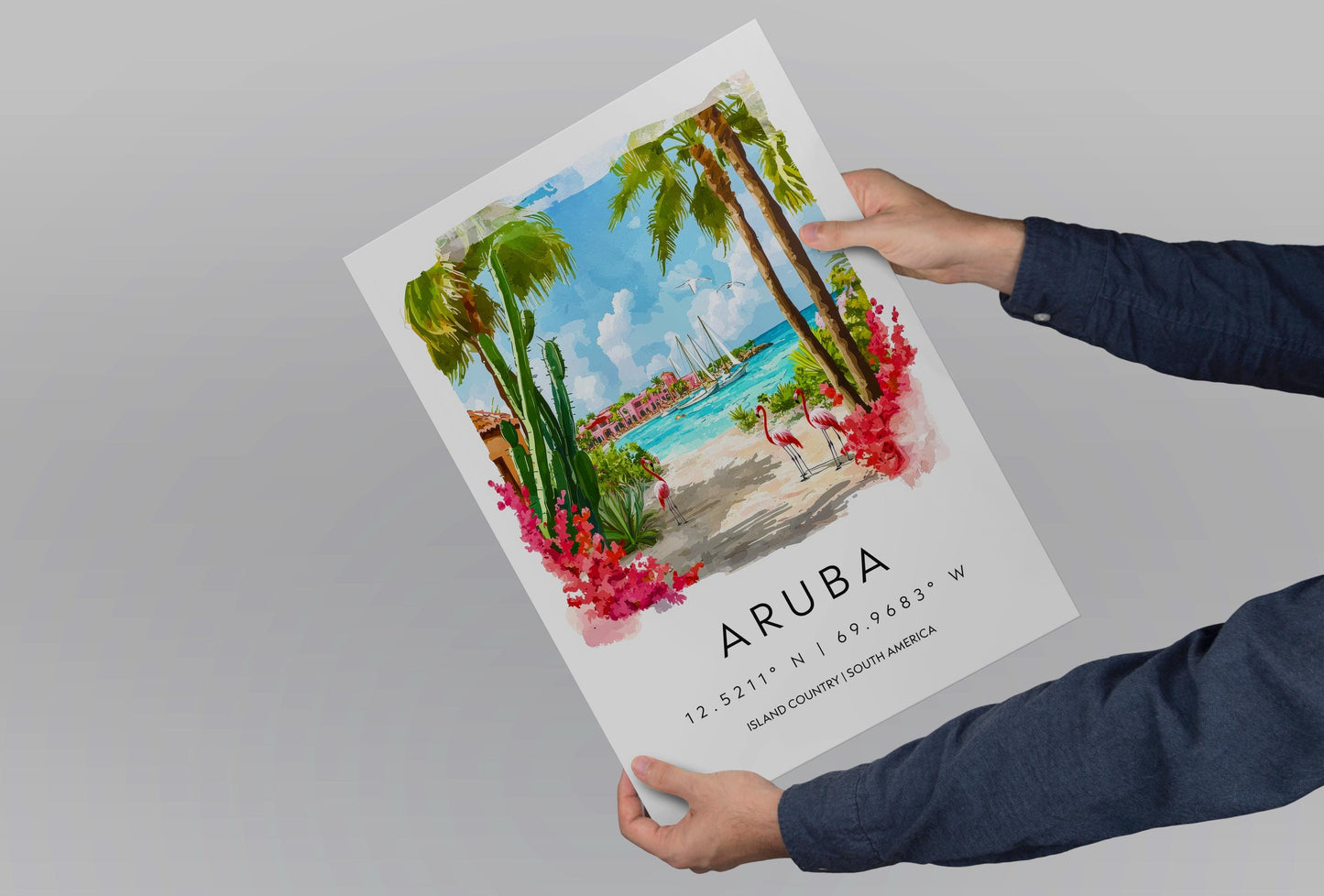 Aruba Watercolor Poster Aruba Travel Print Aruba Wall Art Aruba Island Painting Caribbean Souvenir Tropical Beach Decor