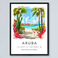 Aruba Watercolor Poster Aruba Travel Print Aruba Wall Art Aruba Island Painting Caribbean Souvenir Tropical Beach Decor