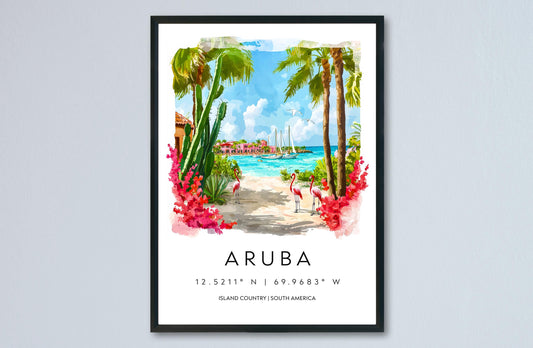 Aruba Watercolor Poster Aruba Travel Print Aruba Wall Art Aruba Island Painting Caribbean Souvenir Tropical Beach Decor