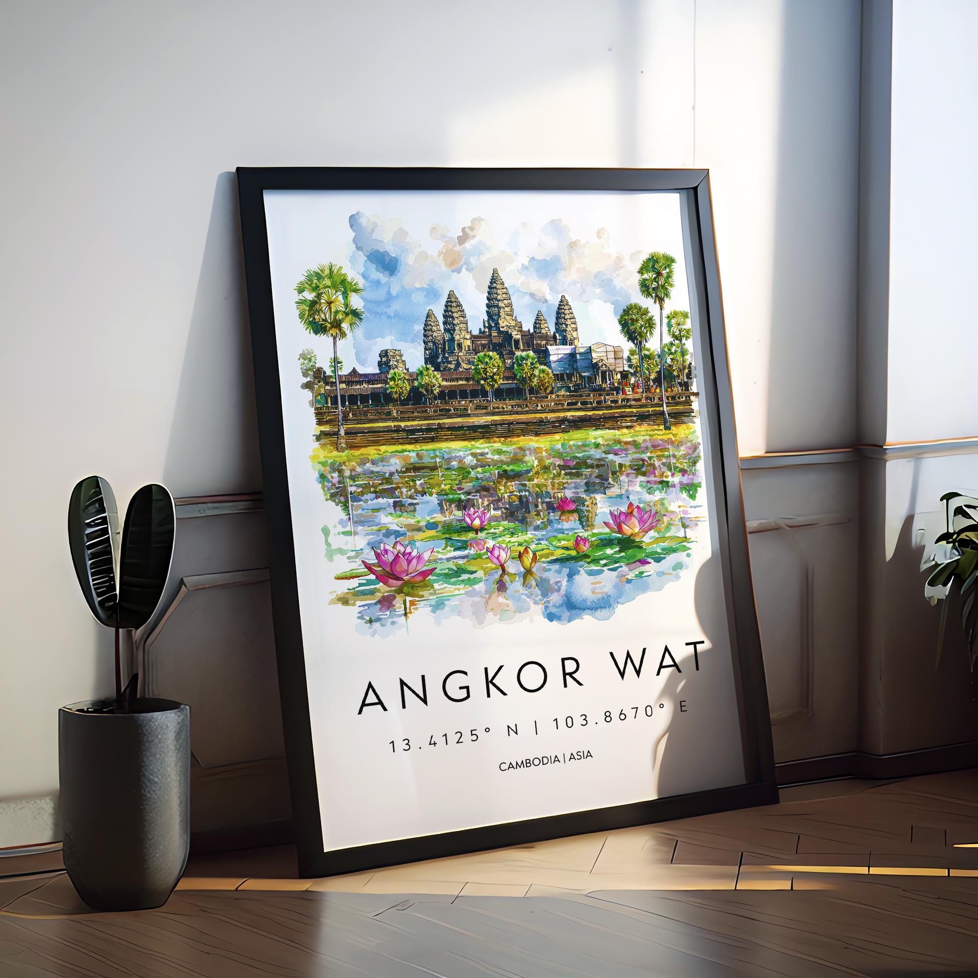 Angkor Wat Watercolor Poster Angkor Wat Travel Print Angkor Wat Wall Art Temple Painting Cambodia Souvenir Decor