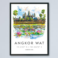 Angkor Wat Watercolor Poster Angkor Wat Travel Print Angkor Wat Wall Art Temple Painting Cambodia Souvenir Decor
