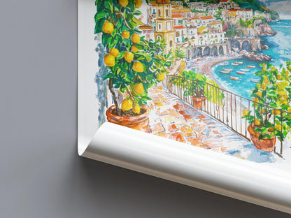 Amalfi Watercolor Poster Amalfi Travel Print Amalfi Wall Art Amalfi Coast Painting Amalfi Souvenir Italian Decor