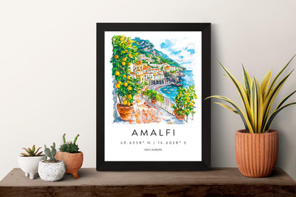 Amalfi Watercolor Poster Amalfi Travel Print Amalfi Wall Art Amalfi Coast Painting Amalfi Souvenir Italian Decor