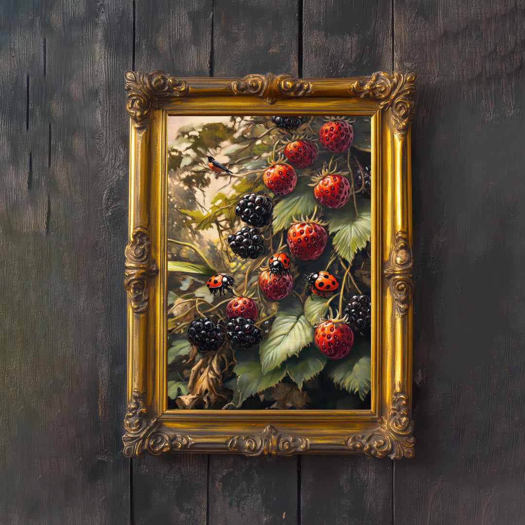 Ladybugs Cottagecore Print, Vintage Nature Art Poster