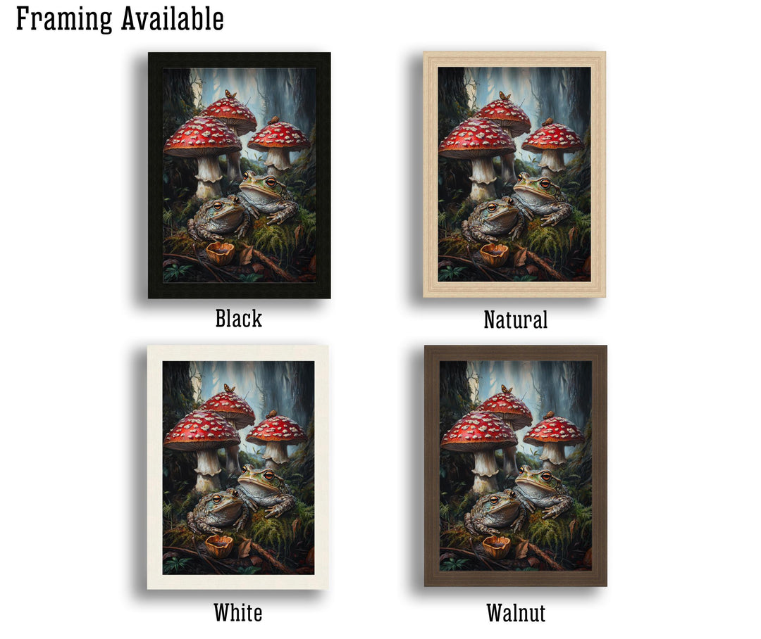 Frog & Toadstool Vintage Art Print, Cottagecore Woodland Decor