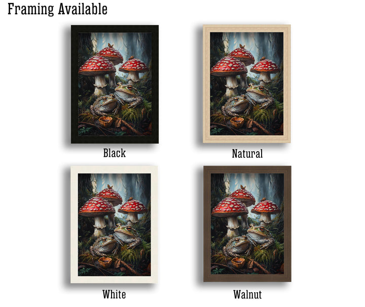 Frog & Toadstool Vintage Art Print, Cottagecore Woodland Decor