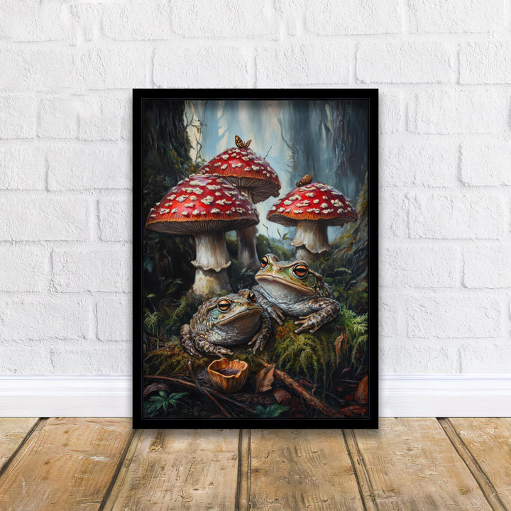 Frog & Toadstool Vintage Art Print, Cottagecore Woodland Decor