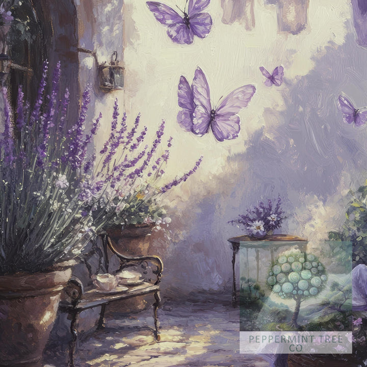 Lavender Butterfly Print, Vintage Cottagecore Wall Art