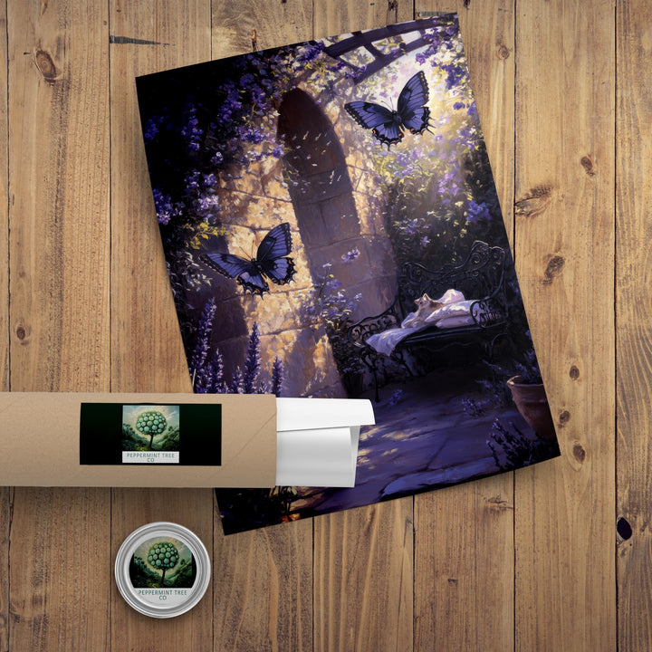 Lavender Butterfly Print, Vintage Cottagecore Nature Art