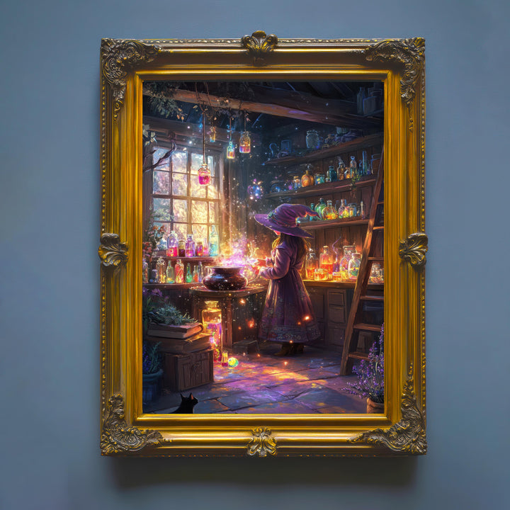 Witch's Rainbow Potion Print, Vintage Cottagecore Art