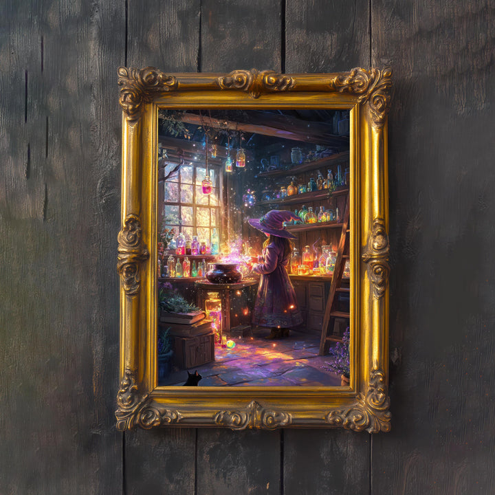 Witch's Rainbow Potion Print, Vintage Cottagecore Art
