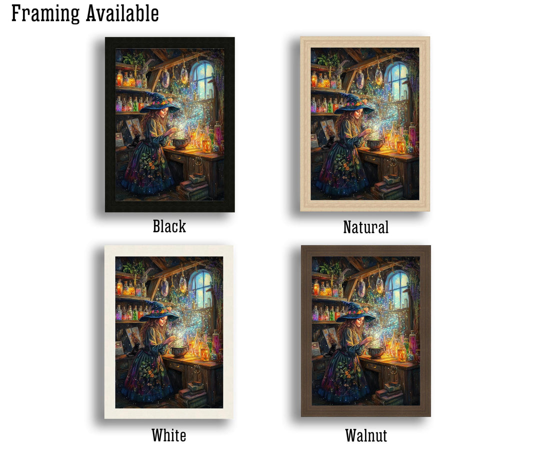Rainbow Potion Witch Print, Vintage Cottagecore Magical Art