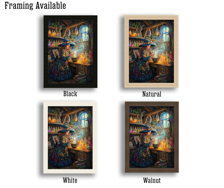 Rainbow Potion Witch Print, Vintage Cottagecore Magical Art