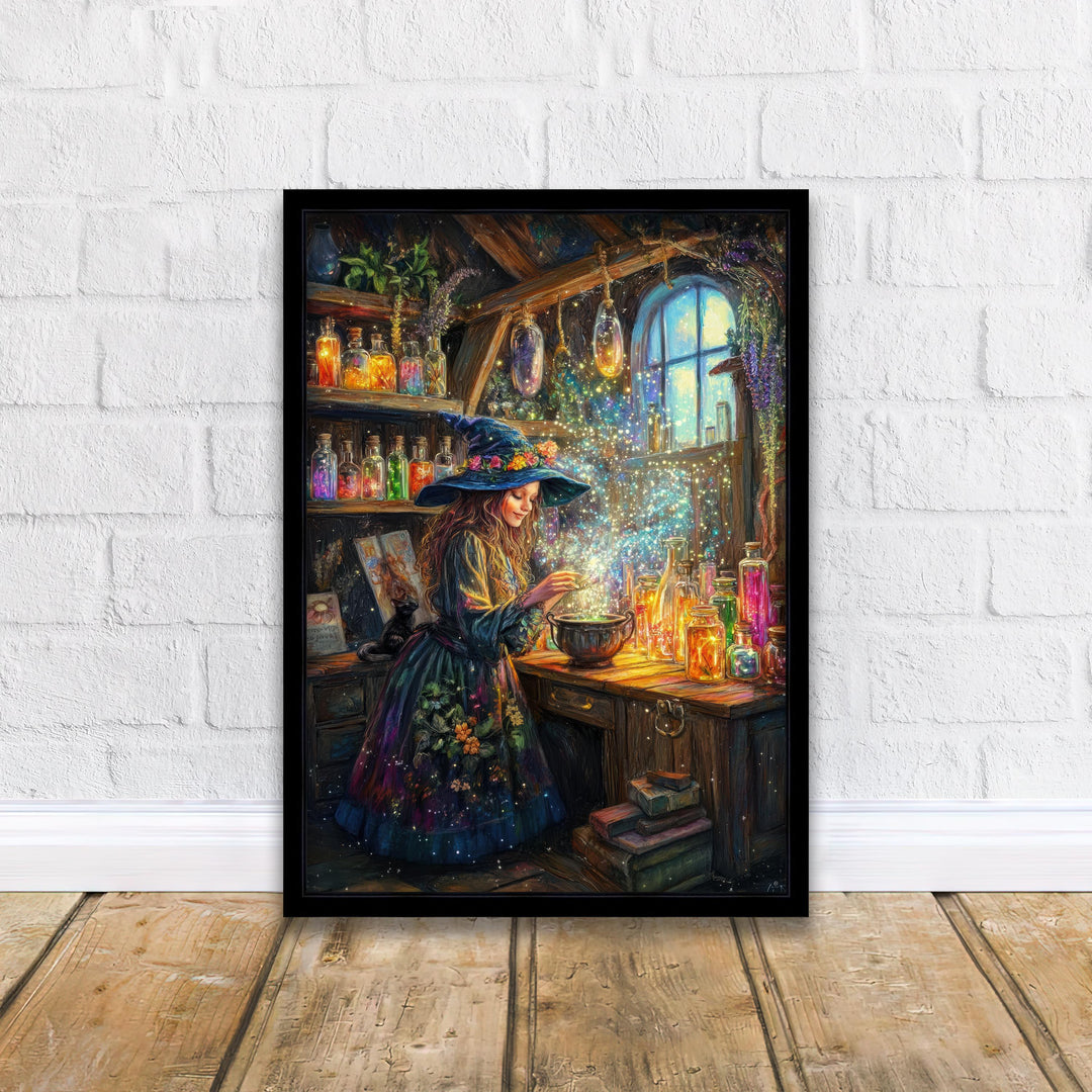 Rainbow Potion Witch Print, Vintage Cottagecore Magical Art