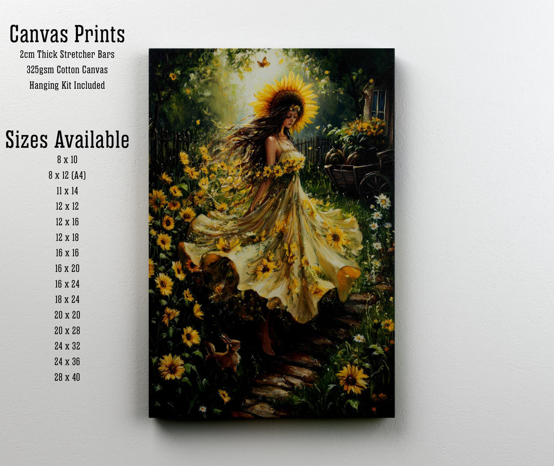 Sunflower Witch Print, Vintage Cottagecore Magical Art