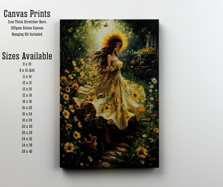 Sunflower Witch Print, Vintage Cottagecore Magical Art