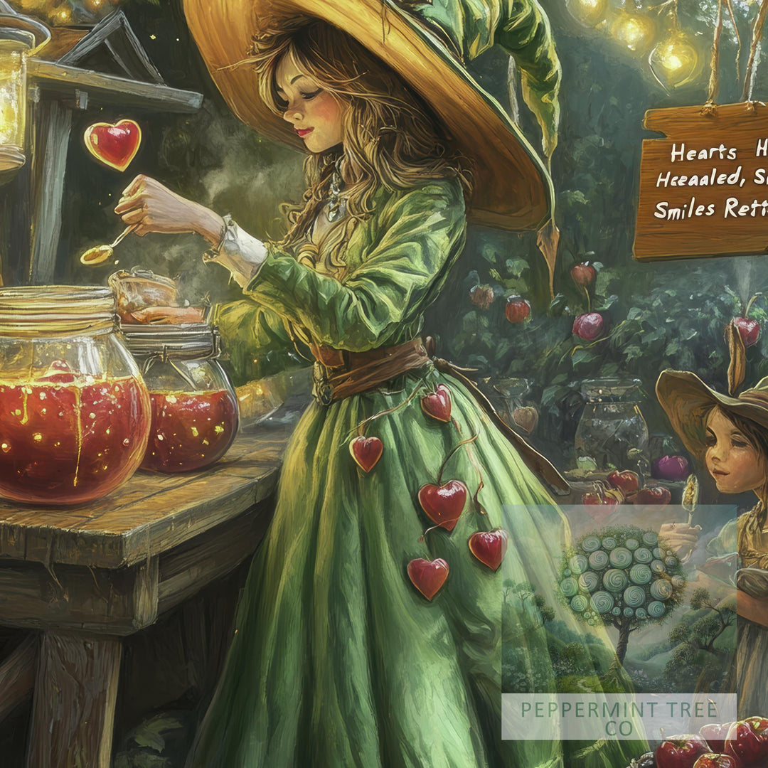Candy Apple Witch Print | Vintage Cottagecore Illustration