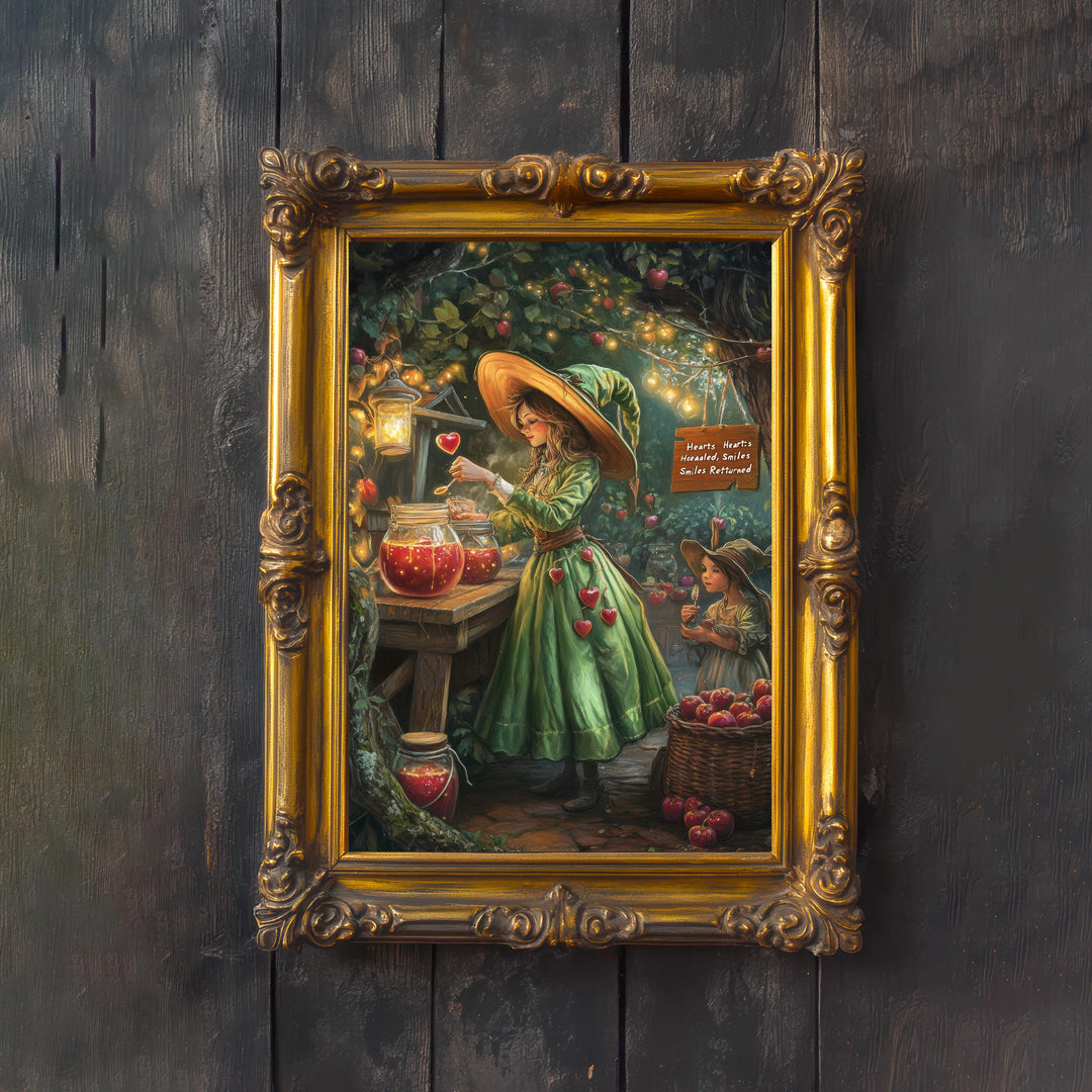 Candy Apple Witch Print | Vintage Cottagecore Illustration