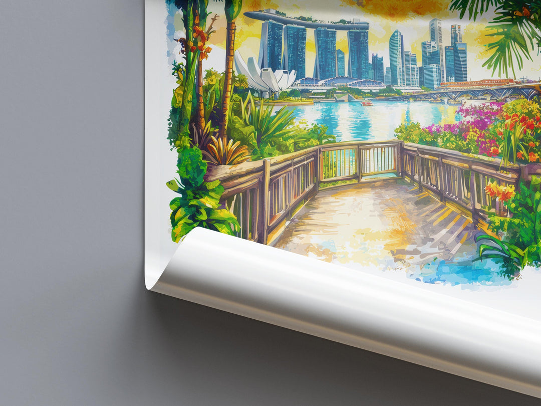 Singapore Watercolor Poster Singapore Travel Print Singapore Wall Art Cityscape Painting Singapore Souvenir Asia Decor