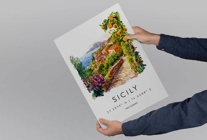 Sicily Watercolor Poster Sicily Travel Print Sicily Wall Art Sicily Landscape Painting Sicily Souvenir Italy Decor
