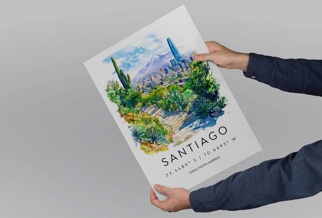 Santiago Watercolor Poster Santiago Travel Print Santiago Wall Art Santiago Cityscape Painting Chile Souvenir Decor