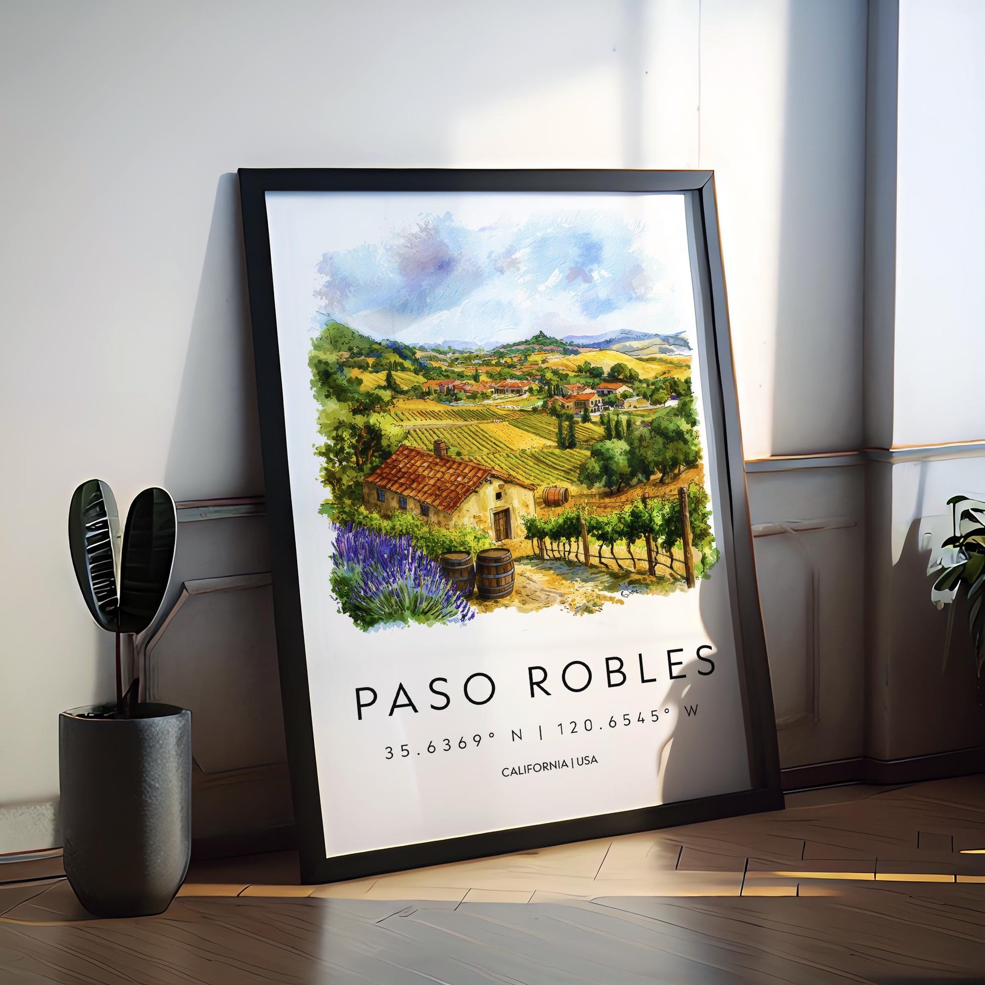 Paso Robles Watercolor Poster Paso Robles Travel Print Paso Robles Wall Art Wine Country Painting California Decor