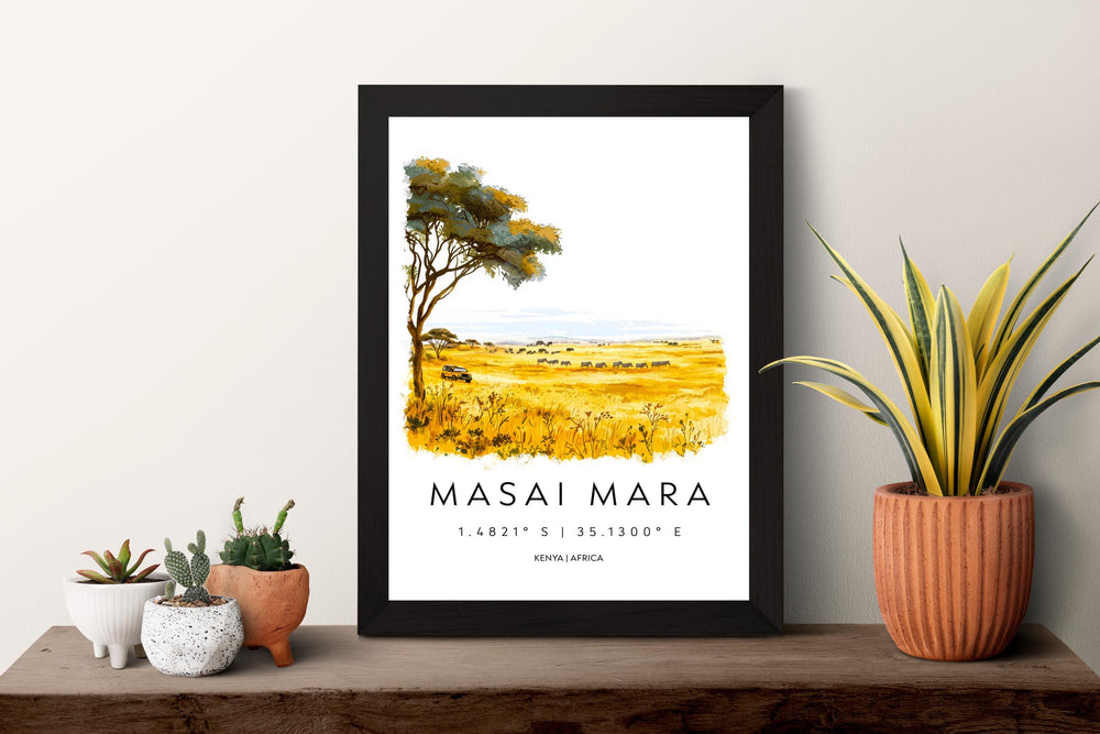 Maasai Mara Watercolor Poster Kenya Travel Print Safari Wall Art Wildlife Painting Maasai Mara Souvenir Nature Decor