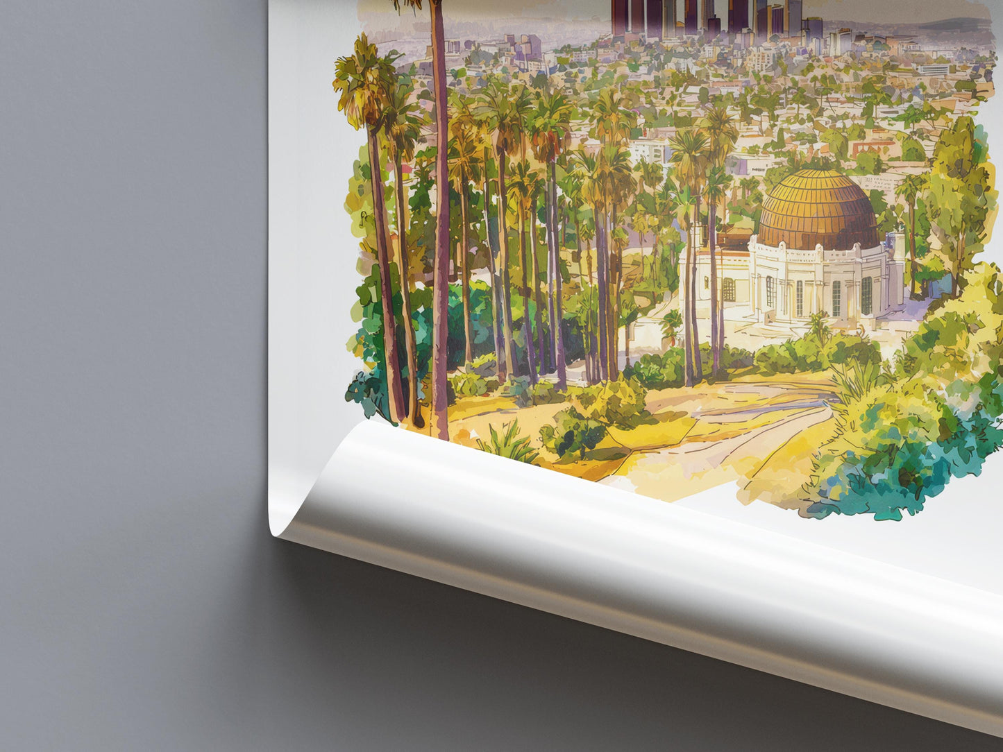 Los Angeles Watercolor Poster Los Angeles Travel Print LA Wall Art Cityscape Painting Los Angeles Souvenir California Decor