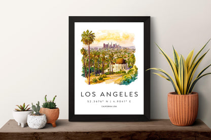 Los Angeles Watercolor Poster Los Angeles Travel Print LA Wall Art Cityscape Painting Los Angeles Souvenir California Decor