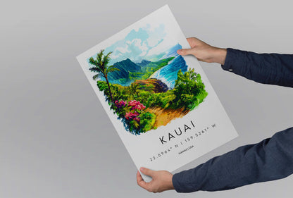 Kauai Watercolor Poster Kauai Travel Print Kauai Wall Art Hawaii Island Painting Kauai Souvenir Tropical Decor